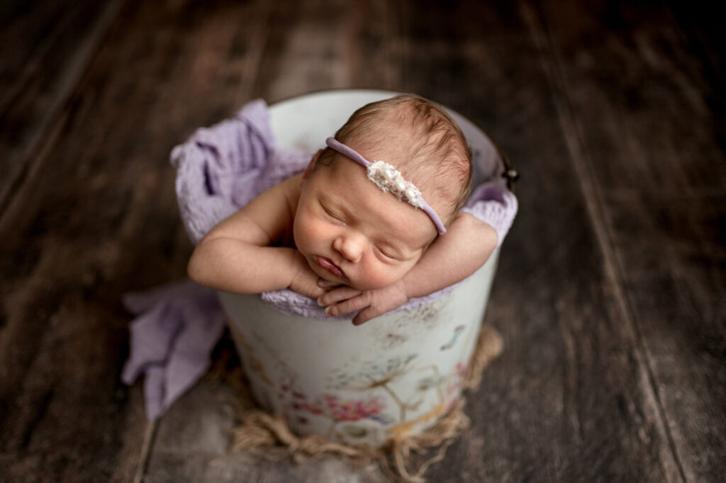 Ellicott City Newborn in floral bucket