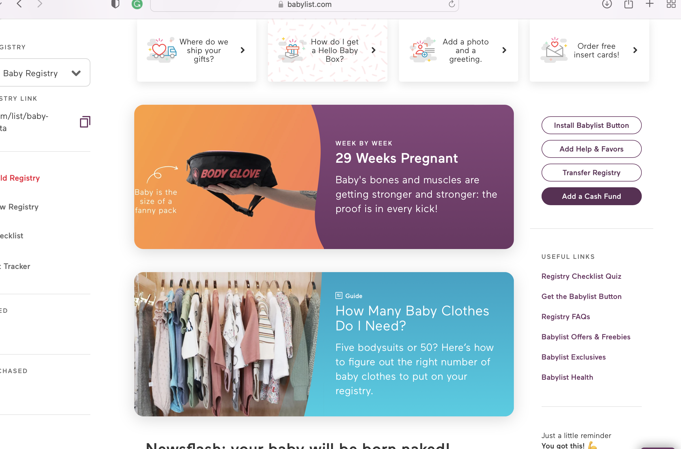 Visual website instructions to set up newborn photography registry